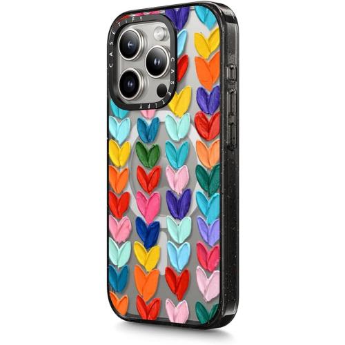 CASETiFY Impact Case for iPhone 15 Pro [4X Military Grade Drop Tested / 8.2ft Drop Protection/Compatible with Magsafe] - Clear Polka Daub Hearts - Clear Black