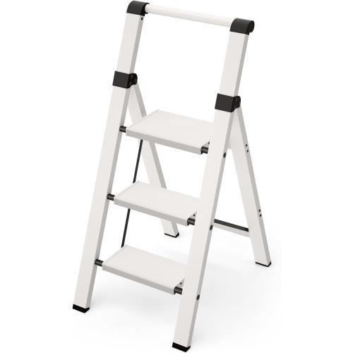 Taranta 3 Step Ladder, Lightweight Aluminum Step Stool with Convenient Handgrip, Folding Ladder with Anti-Slip Pedals, 330lbs Capacity Stepladder for Home, Office, Kitchen - White