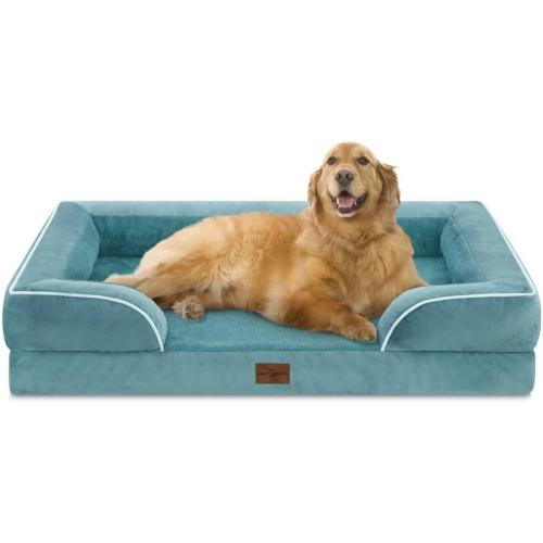 Comfort Expression Orthopedic Dog Bed for Extra Large Dogs 42x30 Inch, Waterproof Egg Crate Foam XL Pet Bed with Removable Bolsters, Dog Couch with Washable Cover & Non-Slip Bottom, Washed Blue