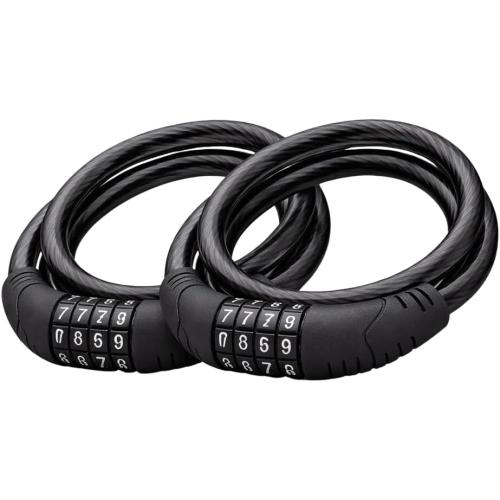 2 Pack Bike Lock Cable 4 Ft Resettable Combination Bicycle Lock 10mm Steel for Bikes Scooters Gates Outdoor Use Black