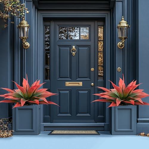 Artificial Agave Plants,Large UV Resistant Fake Agave Planters for Indoor and Outdoor Decorating Artificial Plants for Outdoors Fake Plants 2Pack, 28 Red