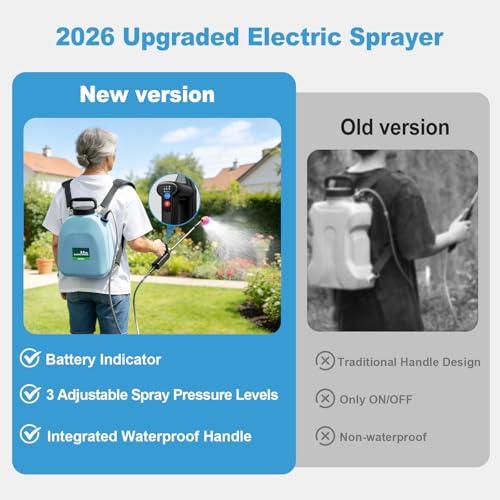 SideKing 2.6 Gallon Battery Powered Backpack Sprayer, Electric Weed Sprayer with 3 Adjustable Pressures, Battery Indicator, 5 Nozzles & 40 Telescopic Wand, Rechargeable Garden Sprayer for Lawn & Yard