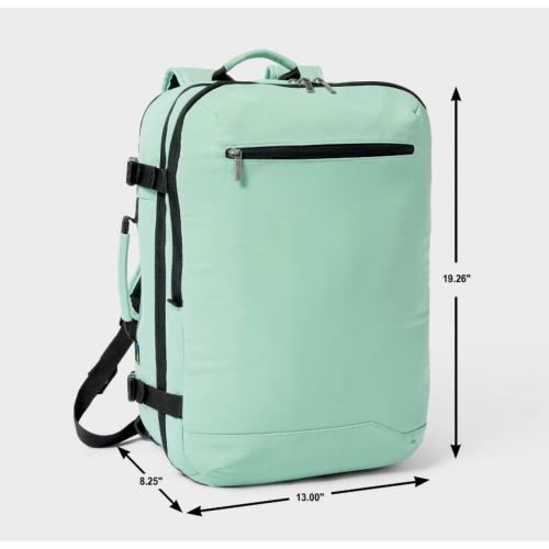 Large Travel Backpack, Mint Green, Carry-On Bag with Top Handle and Front Zip Pocket 35 L