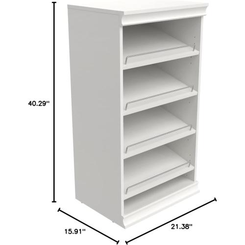 ClosetMaid Modular Storage Angled Shelves, Wood Closet Organizer Adjustable, Stacking, Full Backer, Decorative Trim, White, Shoe Shelf Unit