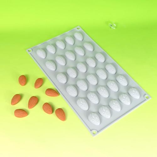 3D Chocolate Molds Silicone - 30 Cavity Almond Mousse Cake Molds for Baking, DIY Dessert, Ice Cube, Candy, Jelly, Resin - Reusable, Flexible, Non-Stick, BPA Free (A_ Almond)