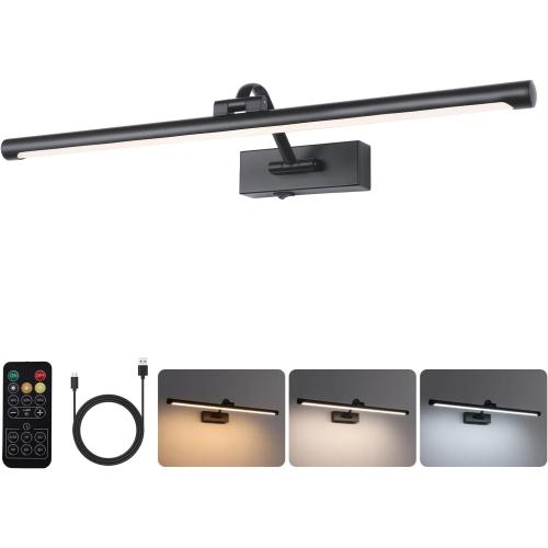 23.6 Inch Battery Operated Picture Lights for Wall Rechargeable Art Lighting for Paintings Wireless Gallery Lights with Remote Control and Dimmable Timed Off Black Wall Lights