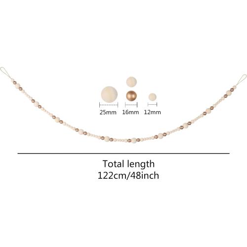 Christmas Wooden Bead Garland Xmas Wooden Tree Beads Rustic Decorative Christmas Tree Farmhouse Decor for Mantle Fireplace Staircase (Natural & Gold)