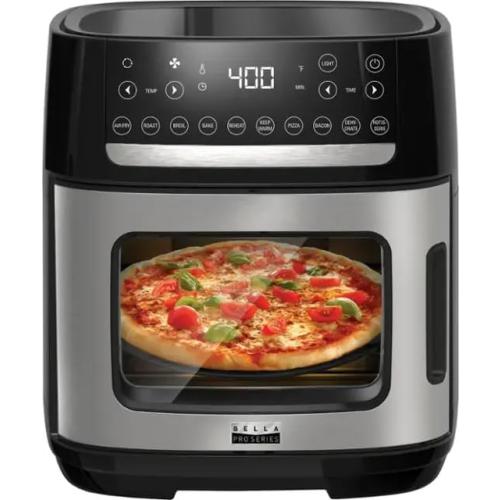Black and Silver 12.6-qt. Touchscreen Bella PRO Air Fryer Pizza Oven with Rotisserie in Stainless Steel