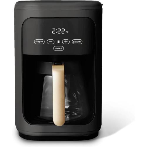 Touchscreen Coffee Maker, 14-Cup Programmable Coffee Maker with Touch-Activated Display, Kitchenware by Drew Barrymore (Black Sesame)