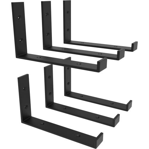 12 Inch Heavy Duty Floating Shelf Bracket, Wall Mounting Industrial Black Shelf Brackets, 1/5 Inch Thick Iron Metal Brackets for Shelves 6 Packs