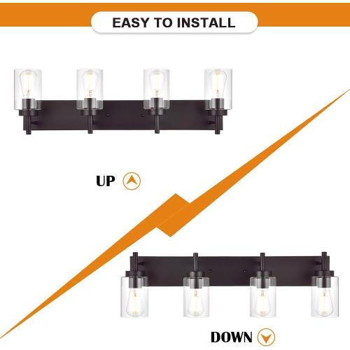 4 Lights Bathroom Vanity Light Fixture Oil Rubbed Bronze Sconces Wall Lighting Industrial Indoor Wall Mounted Lamp, Farmhouse Style for Kitchen Dining Room (Patent No.: US D958,438 S)