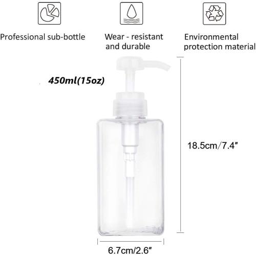 Pump Bottle, Refillable Plastic Empty Lotion Soap Dispenser Liquid Container for Bathroom Shampoo and Body Wash, 15oz/450ml Clear 2 Pack