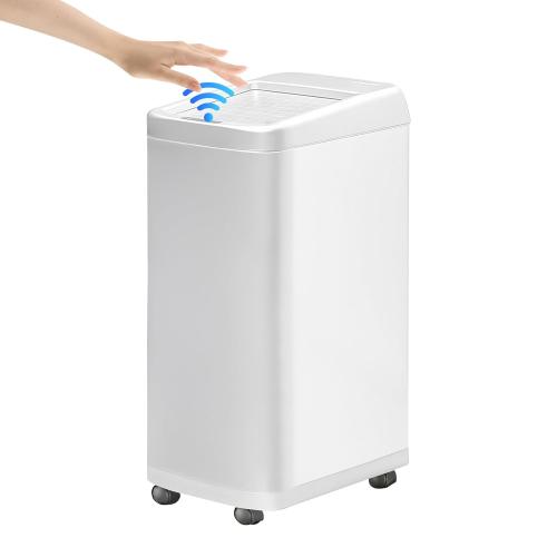 50 Liter / 13.2 Gallon Motion Sensor Trash Can with Roll Lid & Wheels - Automatic Touchless Trashcans for Kitchens, Bedroom, Office Trash Bin (White)