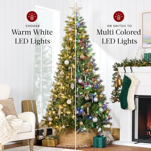 Best Choice Products 9ft Pre-Lit Scotch Pine Christmas Tree, Premium Pre-Decorated Artificial Holiday Decor w/ 2,020 Branch Tips, 2-in-1 White and Multicolor LED Lights, Cordless Setup
