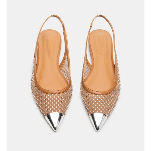 Size - 8.5- Beauty Cry Pointed Toe Slingback Flats for Women Mesh Rhinestone Slip On Ballet Flats