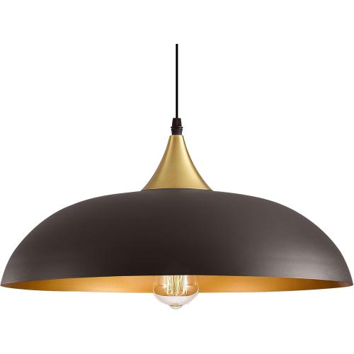 Eustace Oversized 17.8 Gold Accent Pendant Light, Farmhouse Hanging Lamp | Oversized 17.8 Dome pendant light and matte gold interior, adjustable height 10-75 for kitchen island, dining table