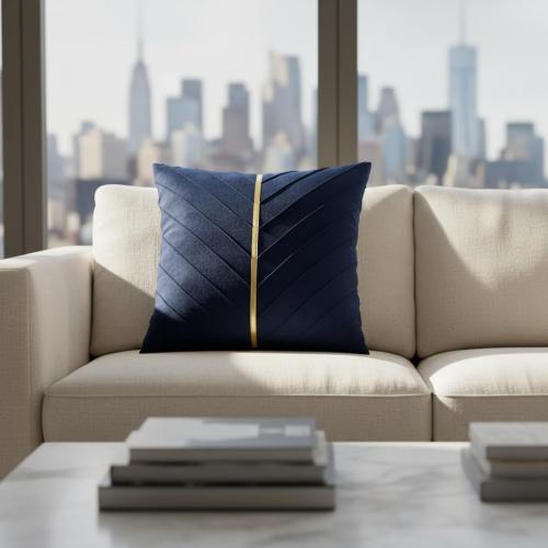 Tosleo Navy Blue Pillow Covers 18 x 18 inch Pack of 2 with Gold Leather Soft Velvet Throw Pillow Covers Decorative Couch Pillowcases Luxury Modern Pillow Cover Spring Home Decor