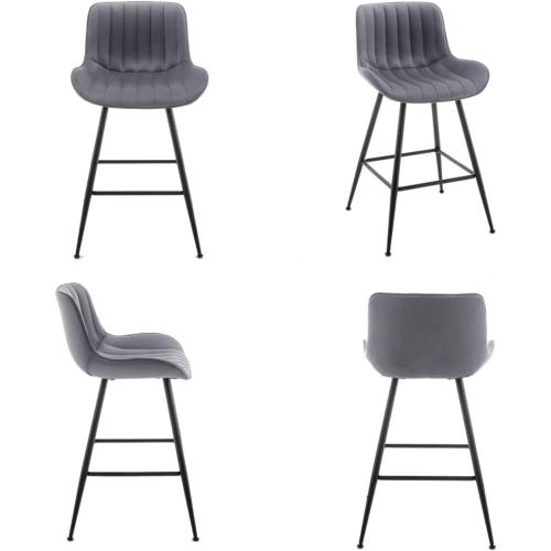Counter Height Bar Stools, Modern Velvet Barstools Set of 2 with Black Legs and Fabric Seat and Back for Kitchen Island, Grey.