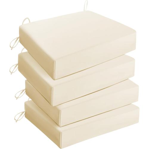 UNIKOME Outdoor Chair Cushions Pack of 4, Water Resistant Patio Cushions with Ties, High Density Sponge Filling Square Corner Seat Cushions for Outdoor Furniture, 18.5*16*3, Beige