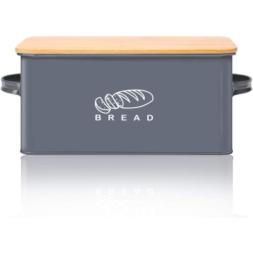 Size 11.566.75.5 Color Blue Bread Box, Bread Box for Kitchen Countertop, GA Homefavor Bread Bin, Bread Holder with Bamboo Lid, 11.566.75.5, Grey