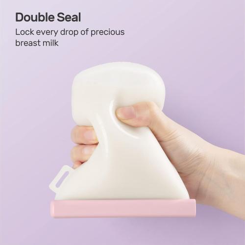 Nuliie 7 Pcs Reusable Silicone Breastmilk Storage Bags, 12oz/360ml Double Leak-Proof, BPA Free Self-Standing Milk Bags for Breastfeeding, Baby Food Pouches
