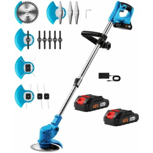 Lightweight Blue 48V Cordless Weed Eater, Battery Powered String Trimmer Lawn Edger with Charger for Garden Yard Work❗MAY HAVE MISSING PIECES/NEEDS CLEANING❗