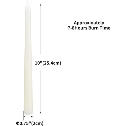 flamecan Ivory Taper Candles, Set of 20 Unscented and Smokeless 10 Inch Taper Candles Long Burning, Paraffin Wax with Cotton Wicks for Burning Approxinately 7-8 Hours Time