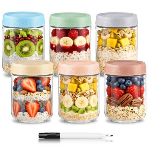 DRKIO 16 Oz Glass Overnight Oats Containers with Lids Chia Pudding Jars