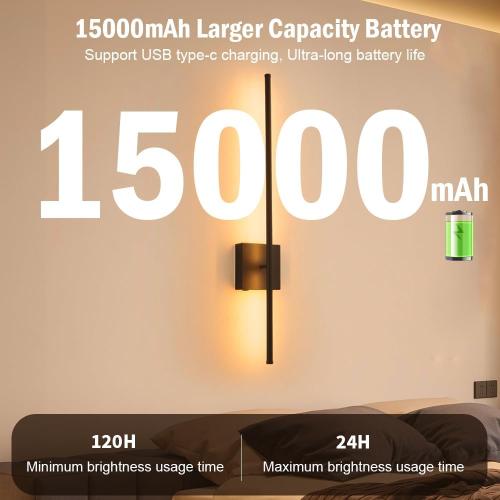 Battery Operated Wall Sconce Set of 2, Black USB Rechargeable Sconces Wall Deco Set of Two, Dimmable Cordless Wall Sconce with Remote Control, LED Wireless Wall Lighting,31.6 in
