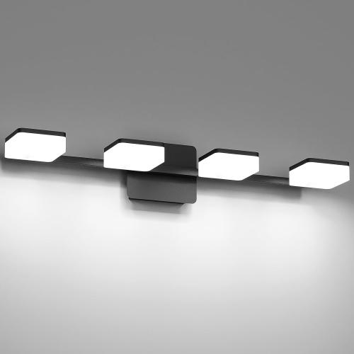 4 Light Acrylic Bathroom Light Fixtures, Modern Black Bathroom Vanity Light, Matte Black Wall Lighting Fixtures Over Mirror, Adjustable LED Vanity Light (White Light 5500K)