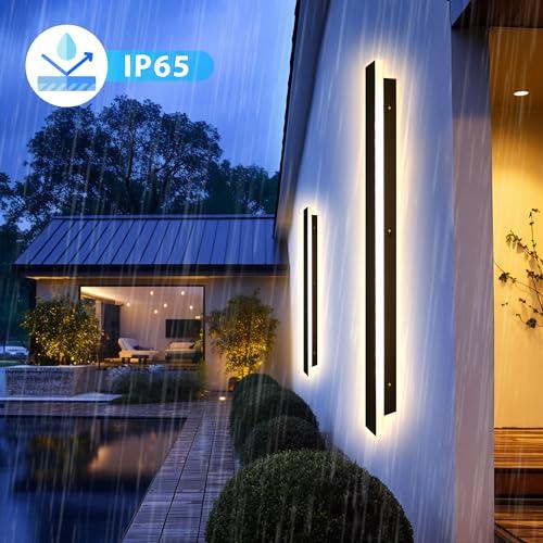 Outdoor Wall Light LED Long Wall Sconce 31.5in Ip65 Waterproof Black Modern Outdoor Lights 3000k 26W Metal Exterior Light Fixture For Porch Light Patio Front Door Yard Garden Villa Living Room