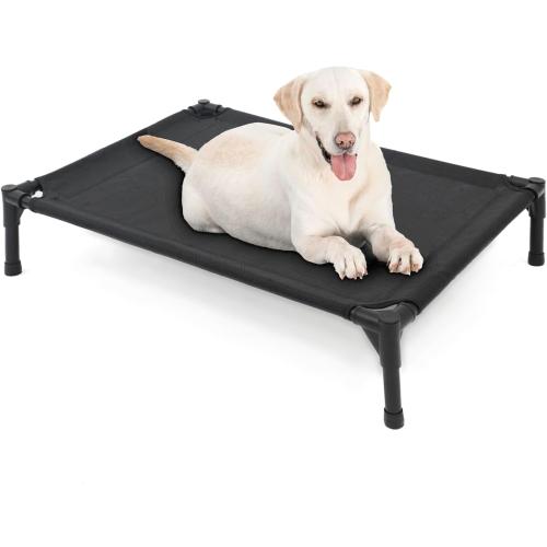 Elevated Dog Bed for Large Dogs, Raised Dog Cot Fits Up to 120 LBs, Heavy Duty Pet Cots with Durable Supportive Teslin Recyclable Washable Mesh, Indoor & Outdoor Pet Bed, Black