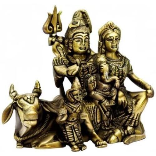 eSplanade Brass Shiv Parivar, Shiva Parvati, Shiva, Bholenath, Shankar Parvati with Ganesha Nandi Murti Moorti Idol Statue Sculpture - 5.5 Inches