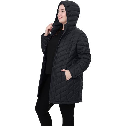HHE Plus Size Packable Puffer Jacket,Women's Water-Resistant Lightweight Hooded Winter Coat (Exclusively for Plus Size) 2 Xl