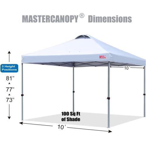 Grey & Red 10x10 MASTERCANOPY Durable Pop-up Canopy Tent with Roller Bag (10x10, White)