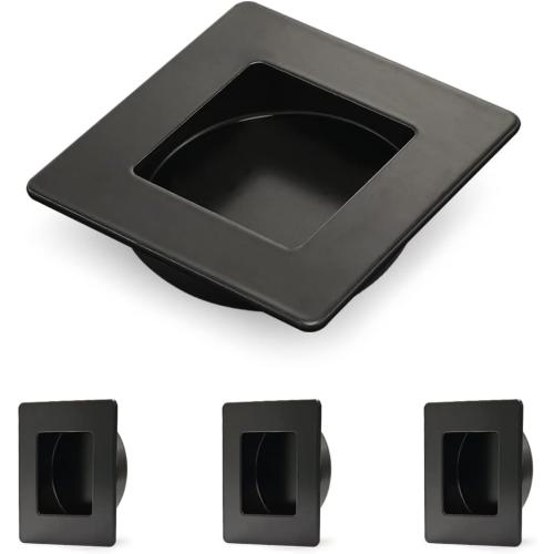 HOMOTEK 4 Pack 2-3/4 Inch Square Recessed Sliding Closet Door Finger Pulls, Diameter 2-3/8 Inch(60mm) Stainless Steel Flush Handles for Pocket Door, Bypass Barn Drawer Pulls(Black)