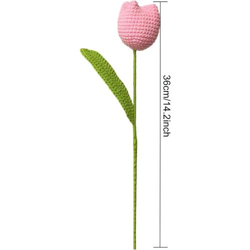 Emivery Crochet Flower Bouquet, 7pcs Knitted Artificial Tulip Flowers Bouquet Pink Handmade Crocheted Finished Fake Flower Tulip for Valentine's Mother's Teacher's Day Gift