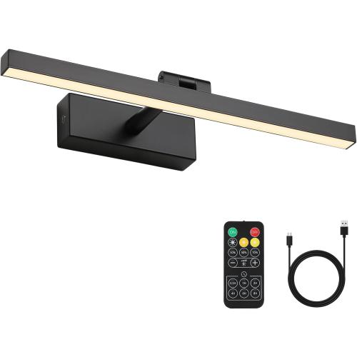 Joosenhouse Wireless Picture Light Battery Operated Gallery Light with Remote Control Rechargeable Wall Lights Black 15.35 Dimmable and Timed Off Wall Sconce Light