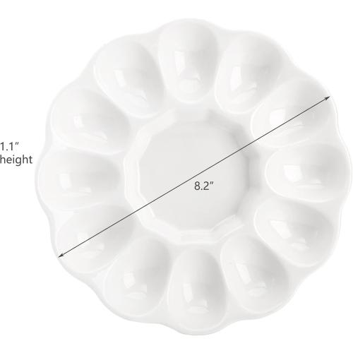 Hedume 2-Pack Ceramic Deviled Egg Platter Tray, 12-Cup Egg Dish, Refrigerator to Countertop Display, Dishwasher, Microwave, Freezer Safe