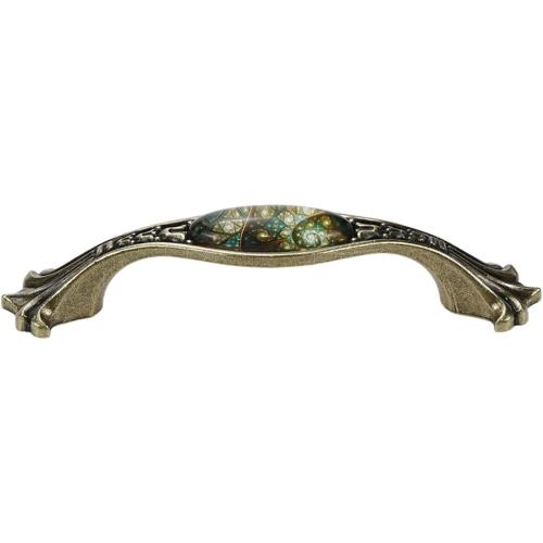 Wealrit 2 Pcs European Antique Drawer Pulls Bronze Arch Cabinet Pulls with Stained Glass Pattern Vintage Metal Dresser Handles Decorative Furniture Pulls 96mm Hole Center