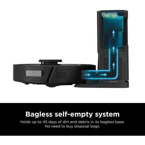 Shark AV2310AE Matrix Self-Emptying Robot Vacuum with No Spots Missed on Carpets and Hard Floors, Precision Home Mapping, Perfect for Pet Hair, Bagless, 45-Day Capacity Base, Wi-Fi Black/Brass