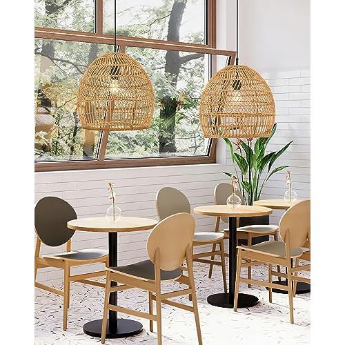 ELYONA Modern Boho Rattan Chandelier, 16” Large Rustic Wicker Pendant Light Fixtures, Basket Hand Woven Hanging Lamp for Coastal Kitchen Island Dining Room Living Room Bedroom Foyer (40cm*40cm)
