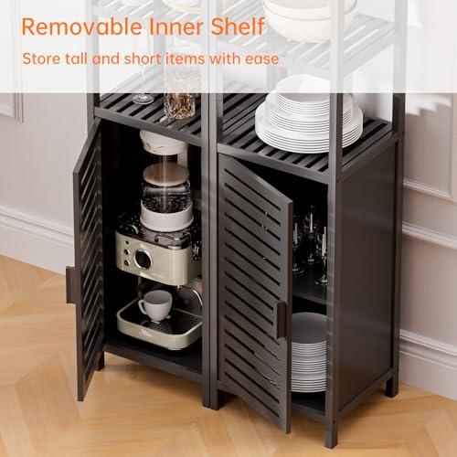 HITNET Bathroom Cabinet Freestanding, Tall Slim Bamboo Storage Cabinet with Shelves and Door, Space Saving Kitchen Cupboard Organizer, Black