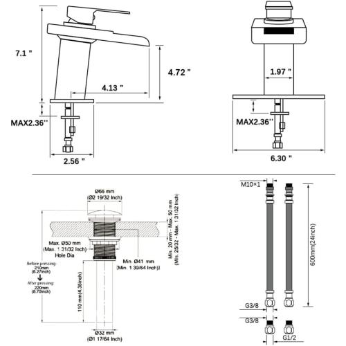 LED Bathroom Sink Faucet, Brushed Gold Waterfall Single Hole Handle Vanity Faucets for Sinks 1 Hole with Metal Pop Up Drain and 2 Water Supply Lines, Open Glass Spout