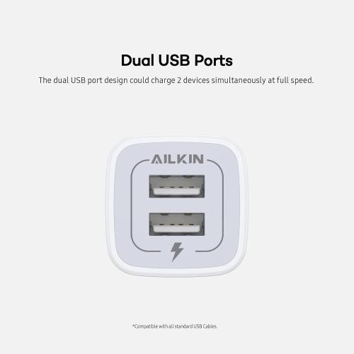 USB Wall Charger, Charger Adapter, AILKIN 2-Pack 2.1A Dual Port Quick Plug Cube for iPhone 15 14 13 12 11 Pro Max 10 SE X XS Plus Samsung Galaxy S23 S22 S21 Power Block Fast Charging Box Brick