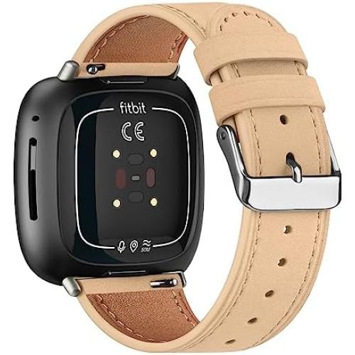 Meliya Leather Bands Compatible with Fitbit Versa 4 Bands/Fitbit Versa 3 Bands/Sense 2 Bands/Fitbit Sense Watch Bands for Women Men, Classic Genuine Leather Wristband Straps
