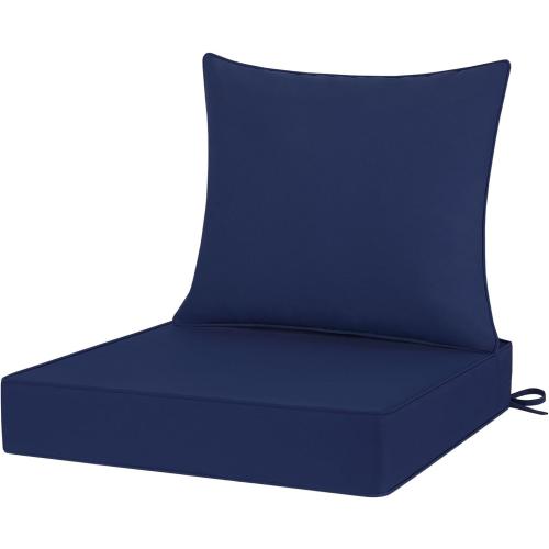Outdoor Chair Cushions Patio Furniture Cushions with Removable Cover, Outdoor Deep Seat Cushion Set with Ties and Handle, Waterproof Outdoor Cushions for Chair Sofa Couch, Navy