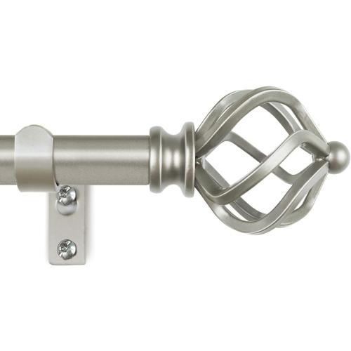 KAMANINA Silver Curtain Rod 32 to 58 Inch(2.6-4.8ft), Adjustable Curtain Rods for Windows 28 to 48 Inch, 3/4 Inch Splicing Drapery Rods with Twisted Cage Finial