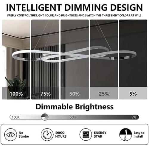 Modern Chandelier,Led Chandelier for Kitchen Island Lighting,Modern Led Pendant Light for Kitchen Island Chandelier Over Table,Dimmable Modern Chandeliers for Dining Room Light Fixture with Remote