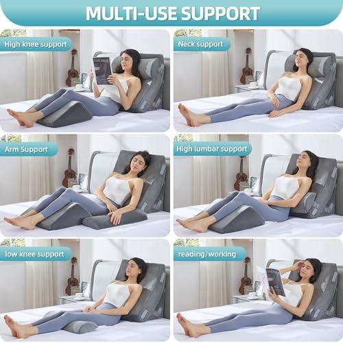 Kingfun 4pcs Orthopedic Bed Wedge Pillow Set for Sleeping, Memory Foam for Sleeping,Breathable Triangle Pillow Wedge, Post Surgery Memory Foam for Back, Leg Pain Relief, Sitting
